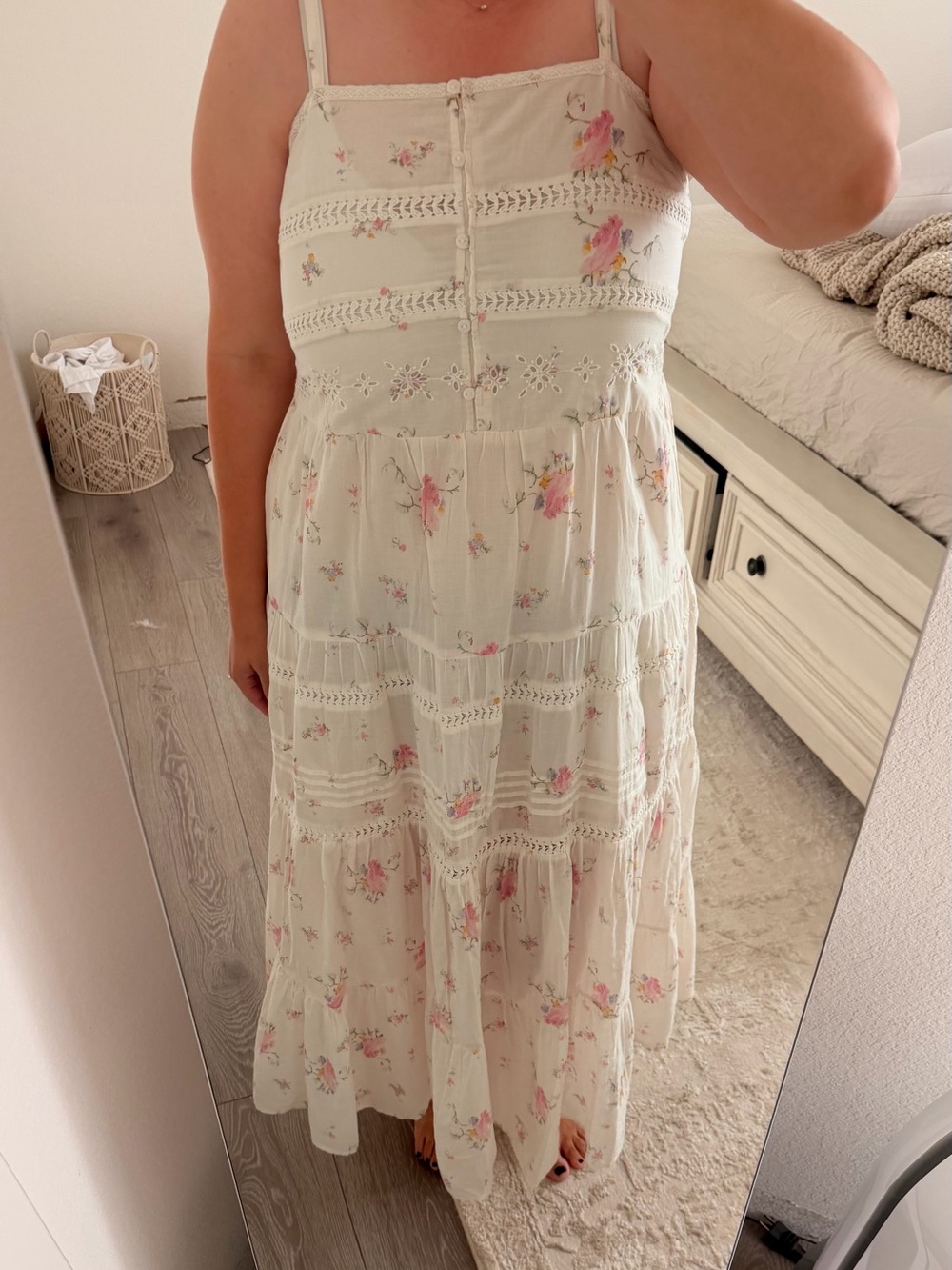 Universal Thread Cream Maxi Skirt with Pink Floral Print